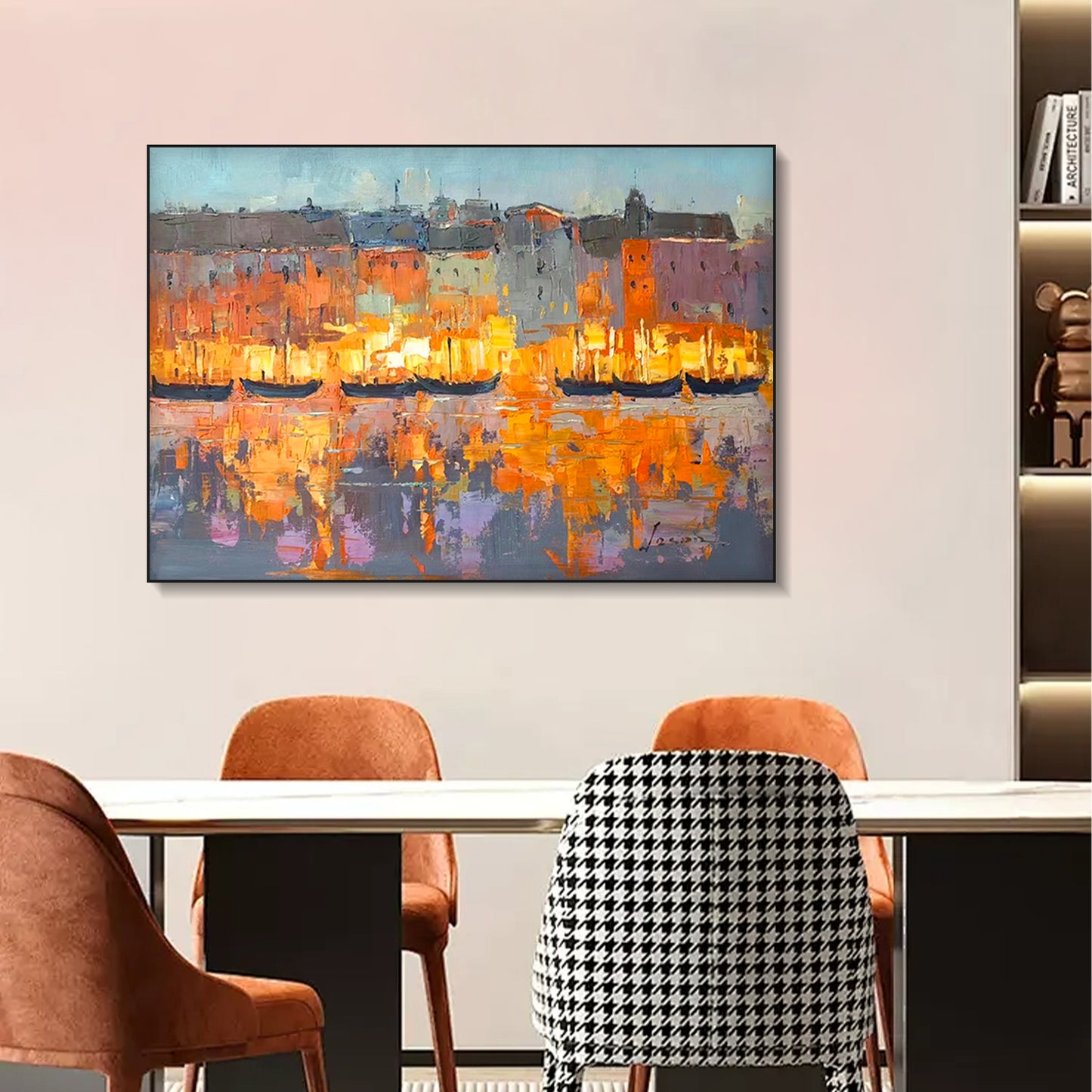 LANDSCAPE PAINTING, COASTAL BRIGHT LIGHTS, HAND-PAINTED CANVAS