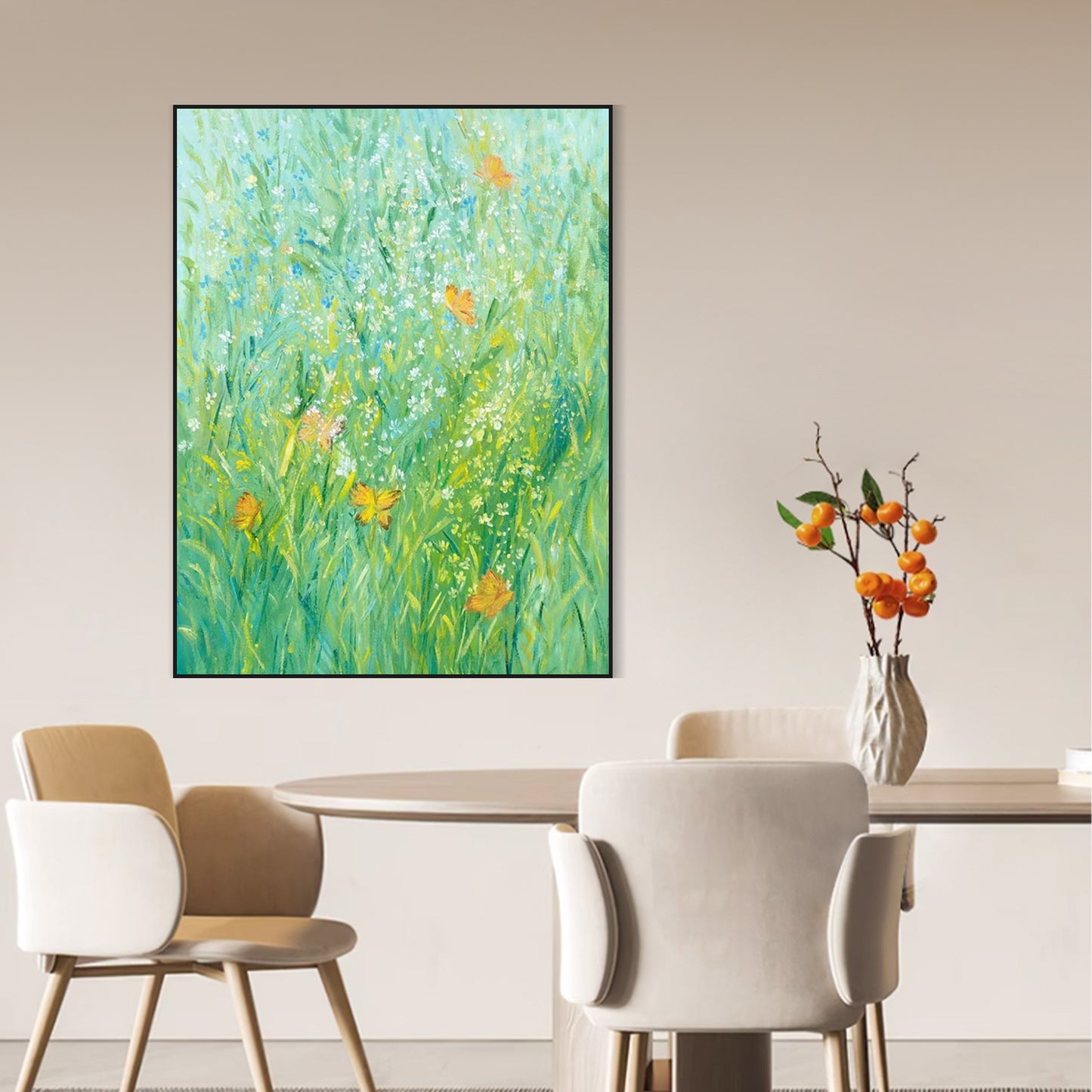 FLOWER PAINTING, GREEN BLOOM, HAND-PAINTED CANVAS