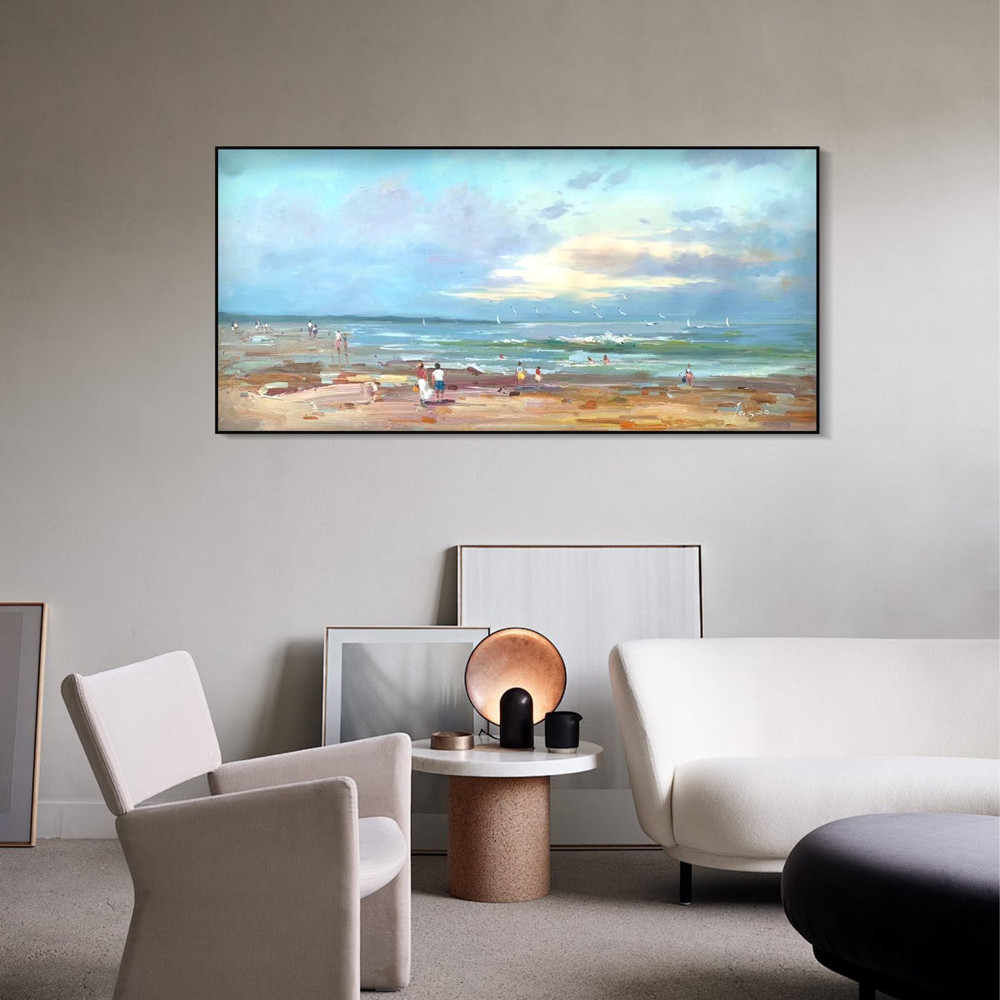 LANDSCAPE PAINTING, BEACHFRONT, HAND-PAINTED CANVAS