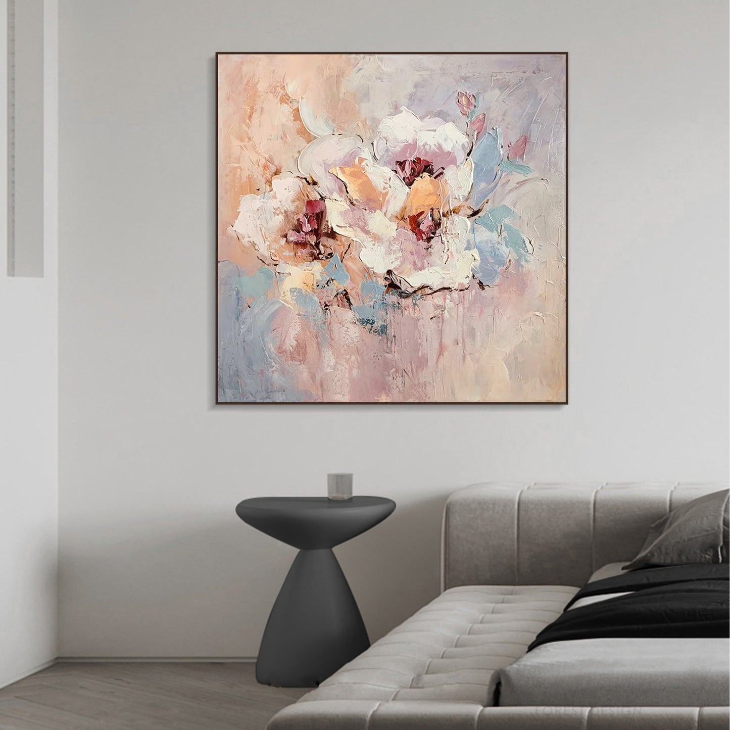 FLOWER PAINTING, IMPRESSION PINK FLOWER, HAND-PAINTED CANVAS