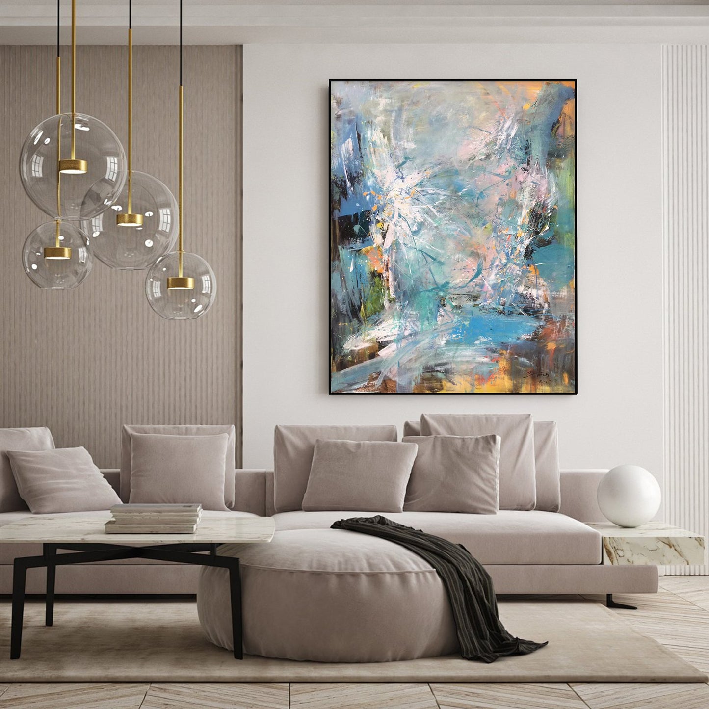 ABSTRACT PAINTING, GALAXY WORLD, HAND-PAINTED CANVAS