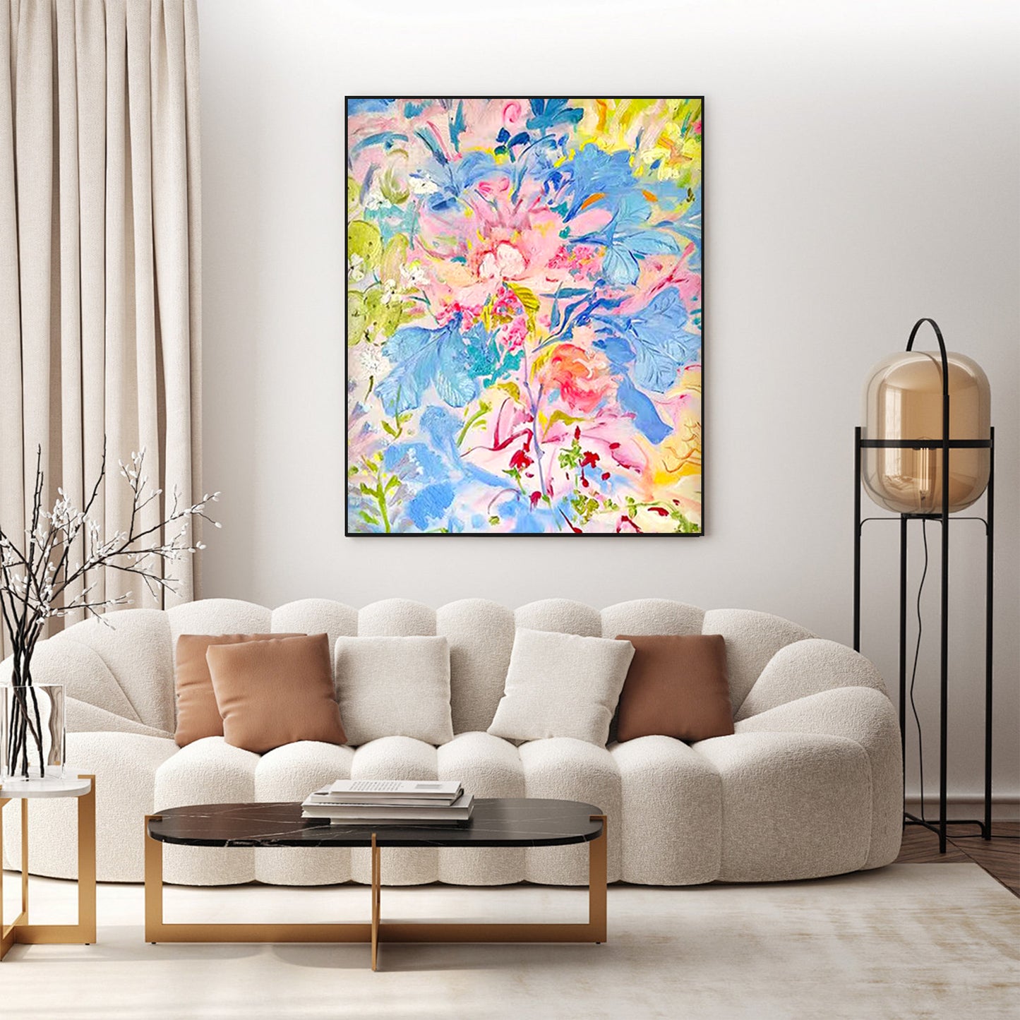 FLOWER PAINTING, COLORFUL BLOOM, HAND-PAINTED CANVAS