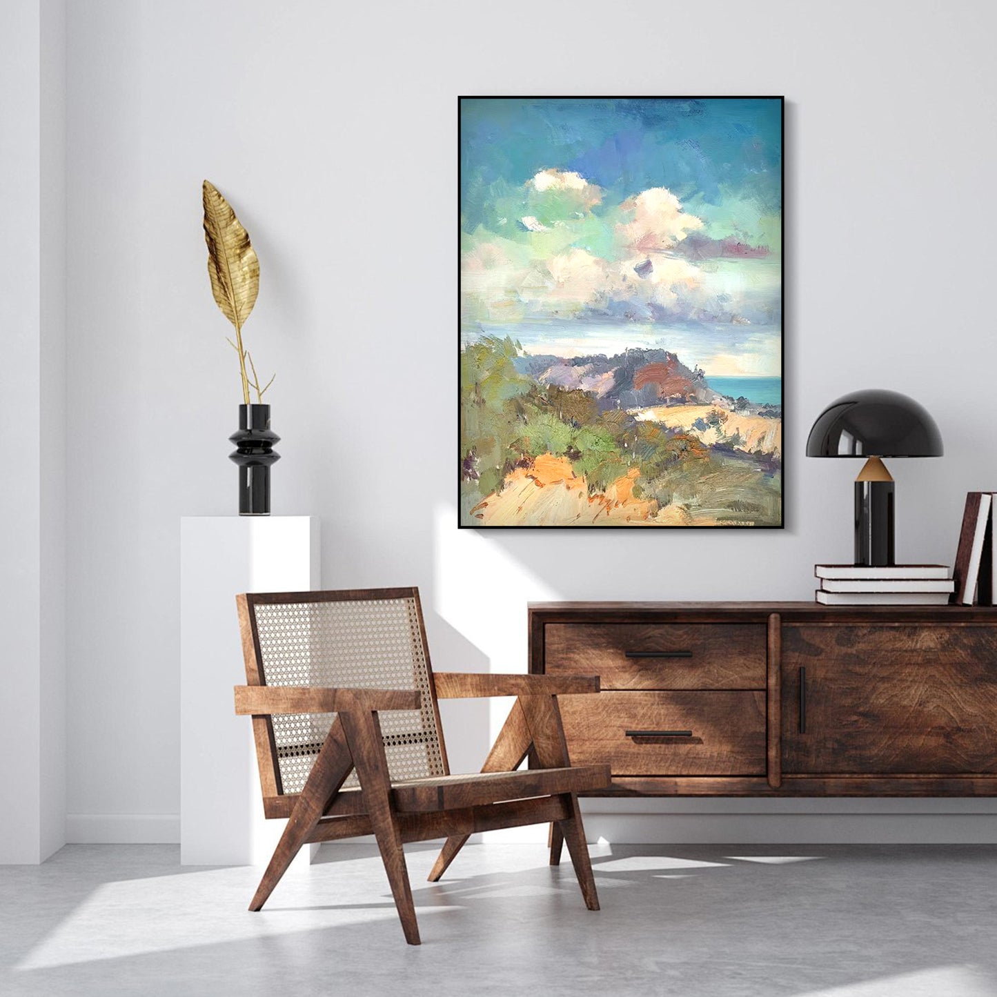LANDSCAPE PAINTING, BEACH SCENERY, HAND-PAINTED CANVAS