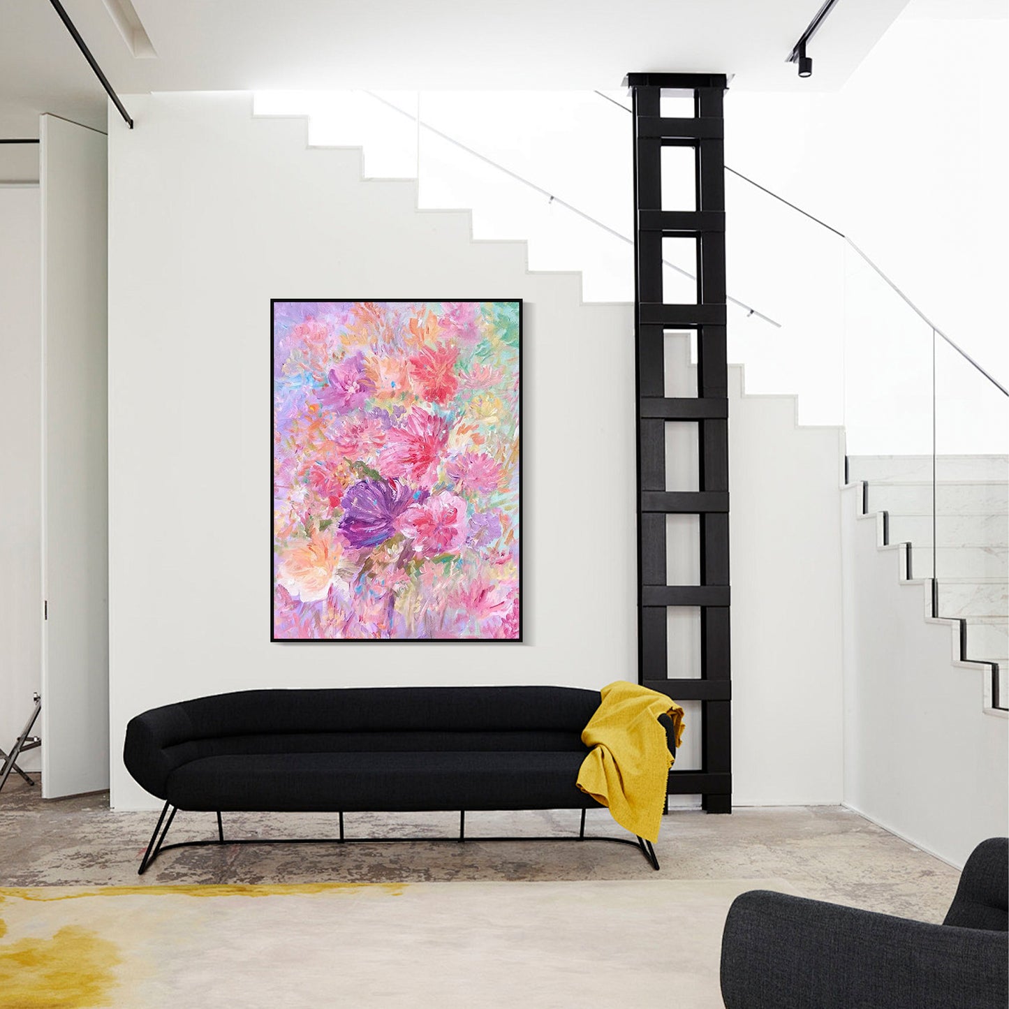 FLOWER PAINTING, PINK BLOOM 2, HAND-PAINTED CANVAS