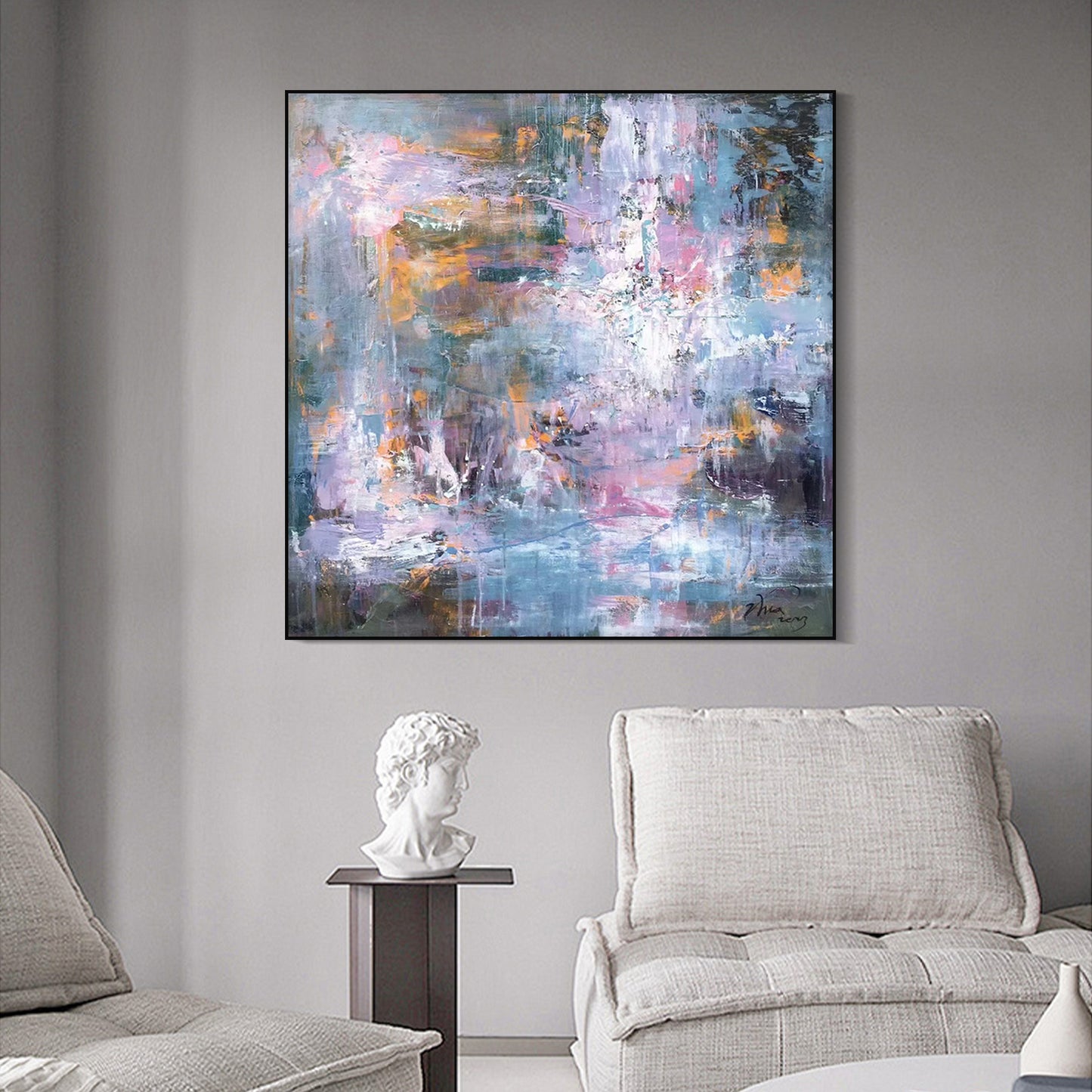 ABSTRACT PAINTING, CHAOS, HAND-PAINTED CANVAS
