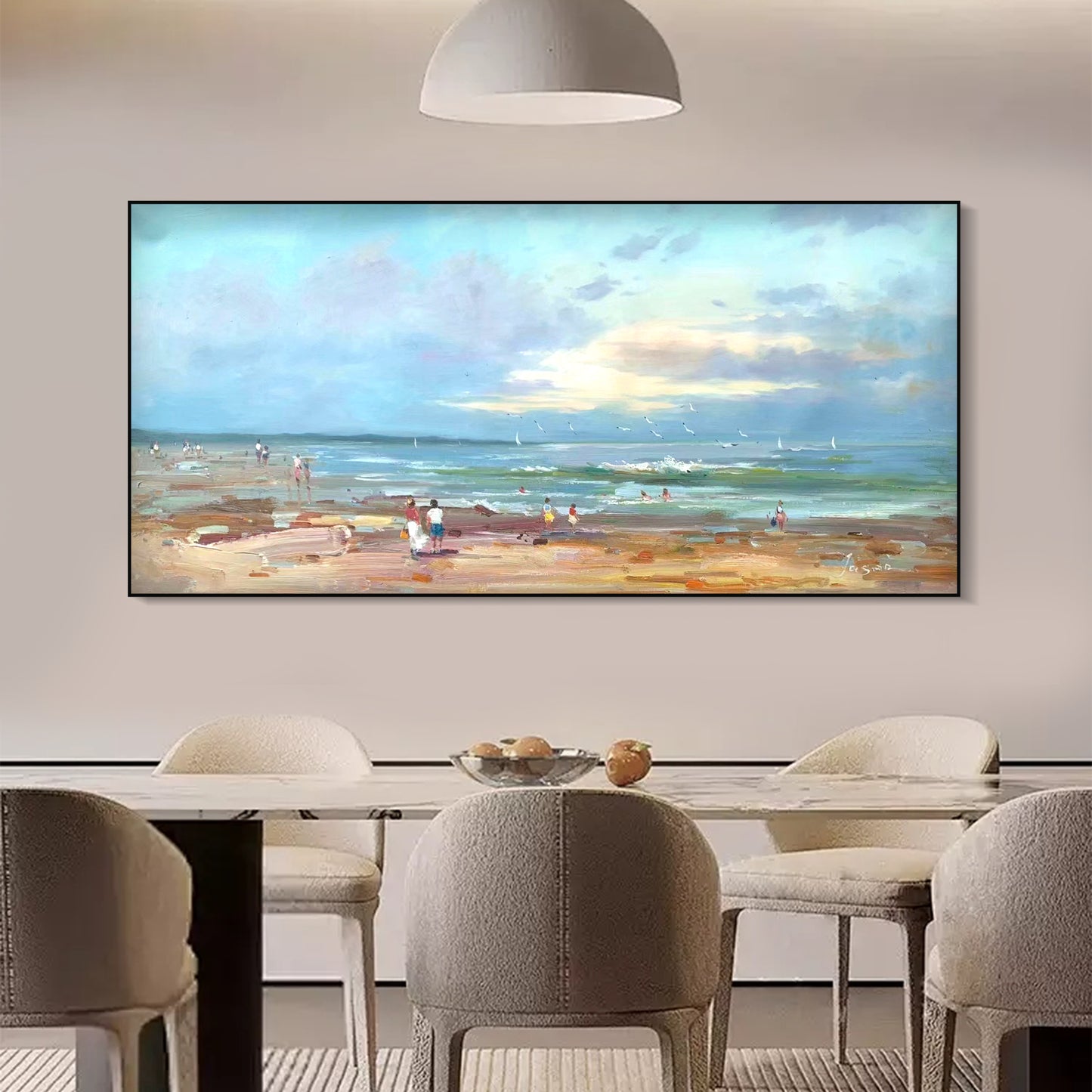 LANDSCAPE PAINTING, BEACHFRONT, HAND-PAINTED CANVAS