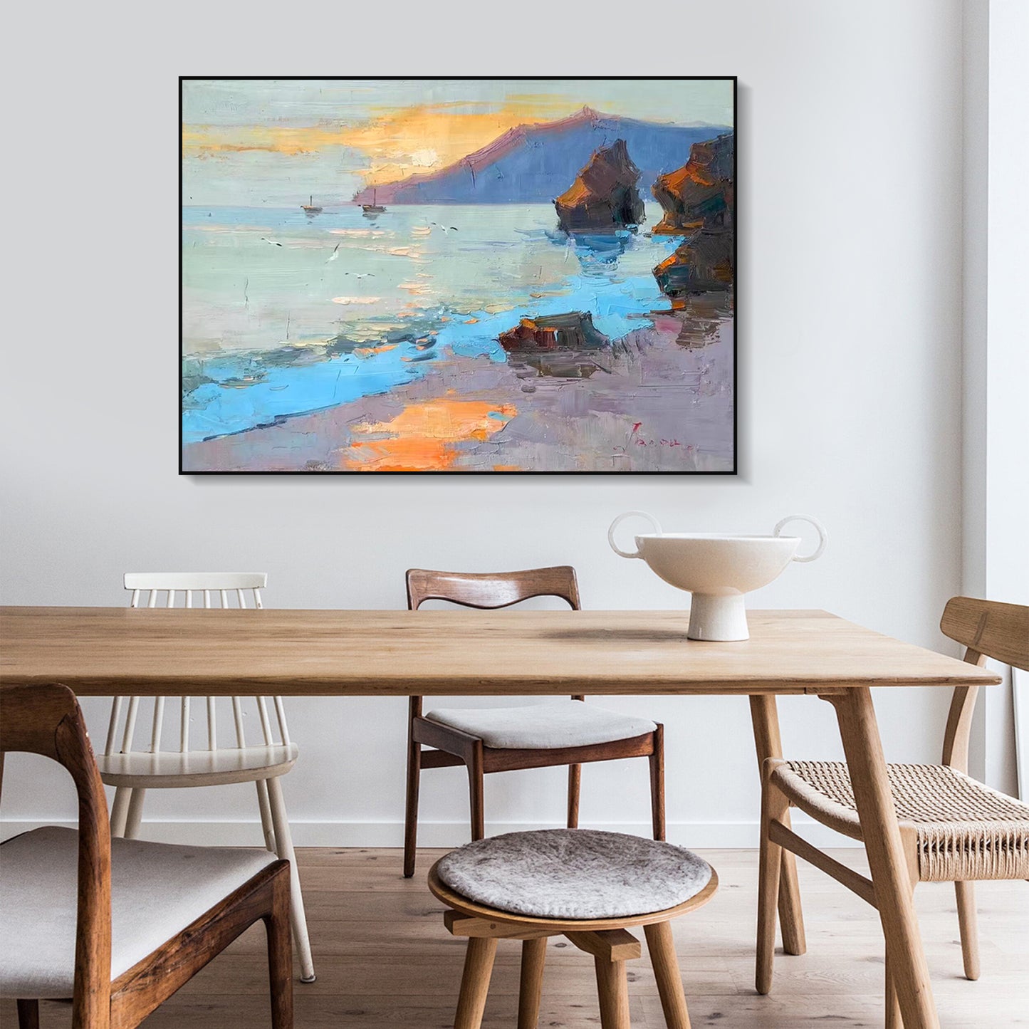 LANDSCAPE PAINTING, AFTERGLOW, HAND-PAINTED CANVAS