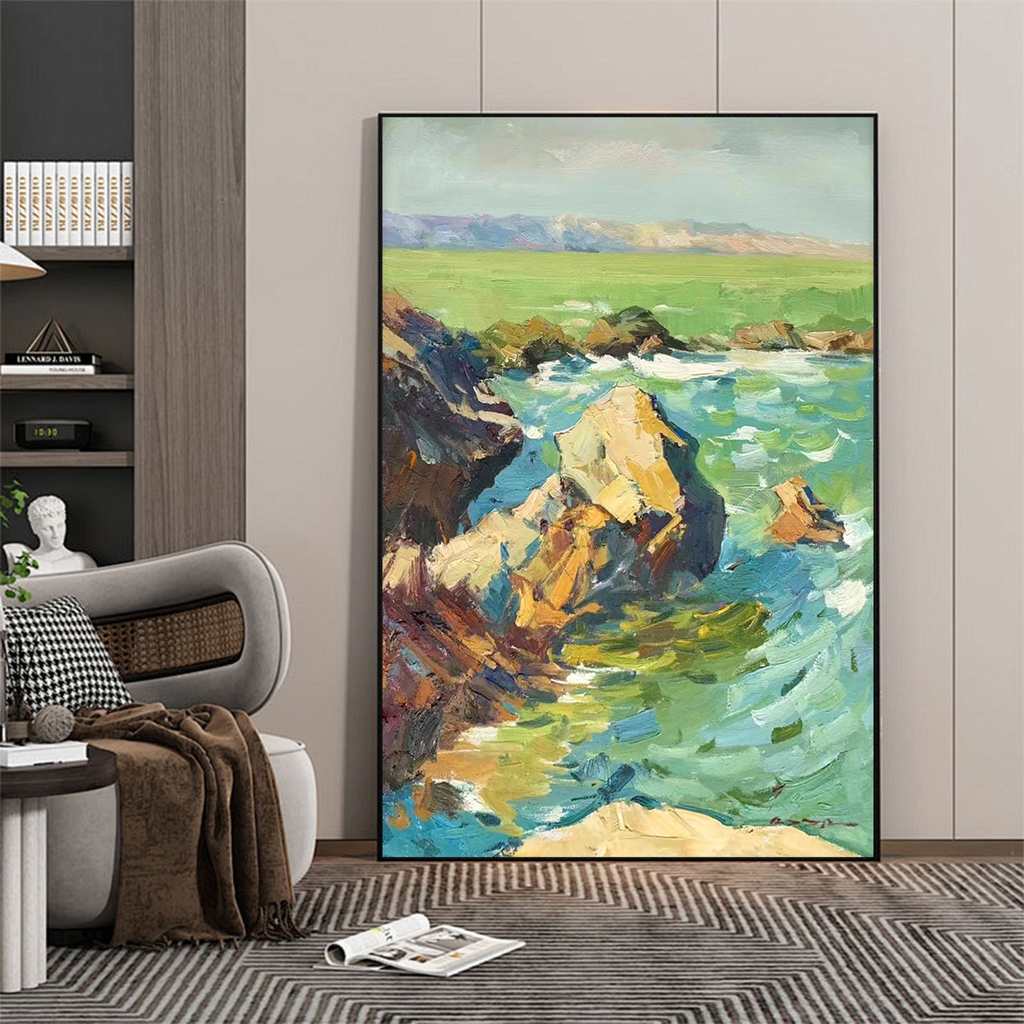 LANDSCAPE PAINTING, ROCKS LOOKOUT, HAND-PAINTED CANVAS