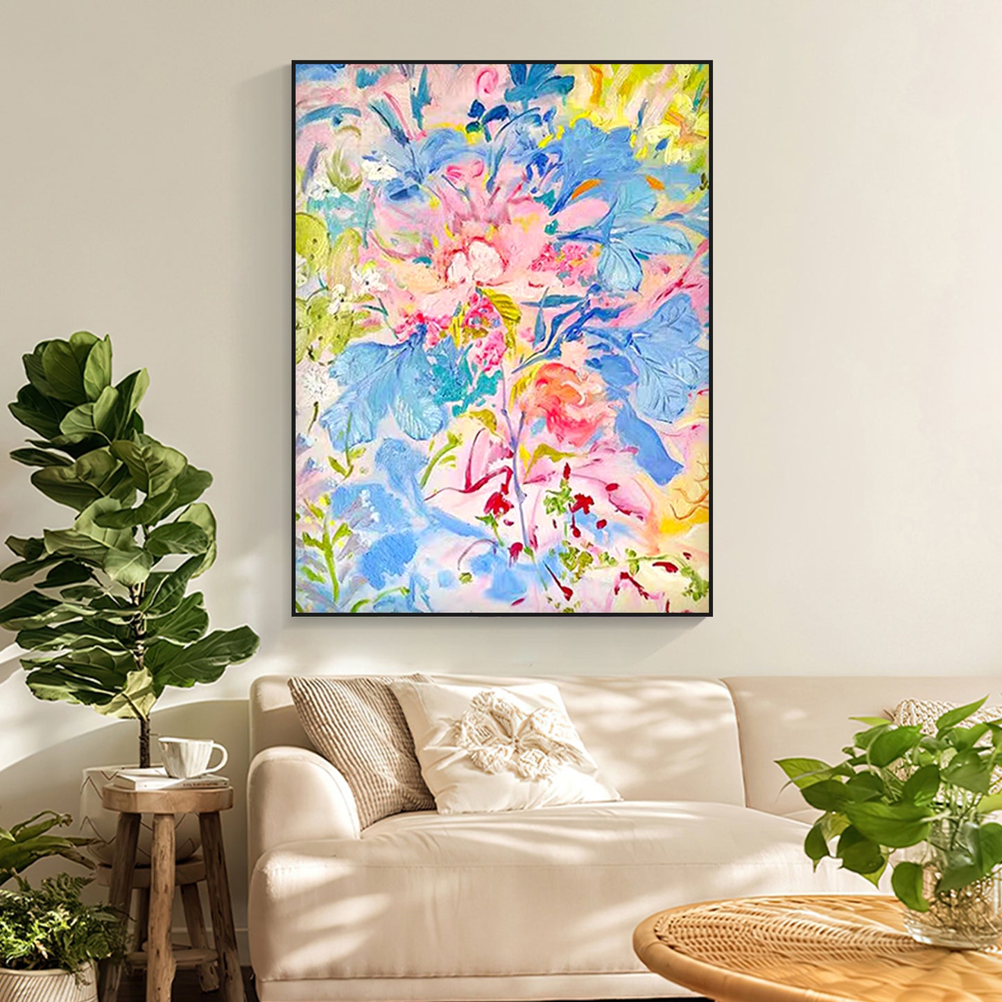 FLOWER PAINTING, COLORFUL BLOOM, HAND-PAINTED CANVAS