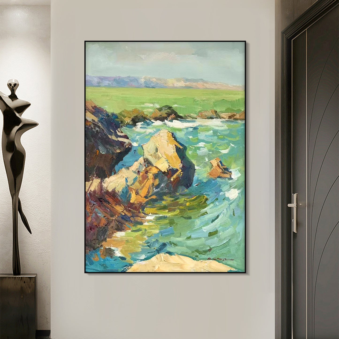 LANDSCAPE PAINTING, ROCKS LOOKOUT, HAND-PAINTED CANVAS