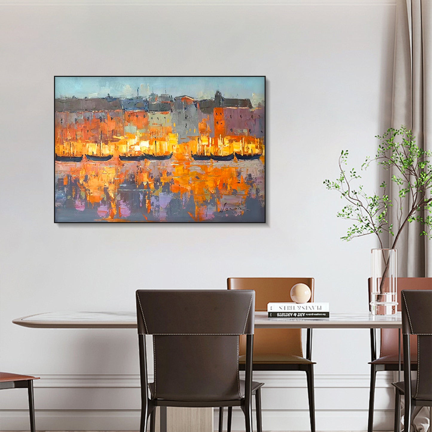 LANDSCAPE PAINTING, COASTAL BRIGHT LIGHTS, HAND-PAINTED CANVAS
