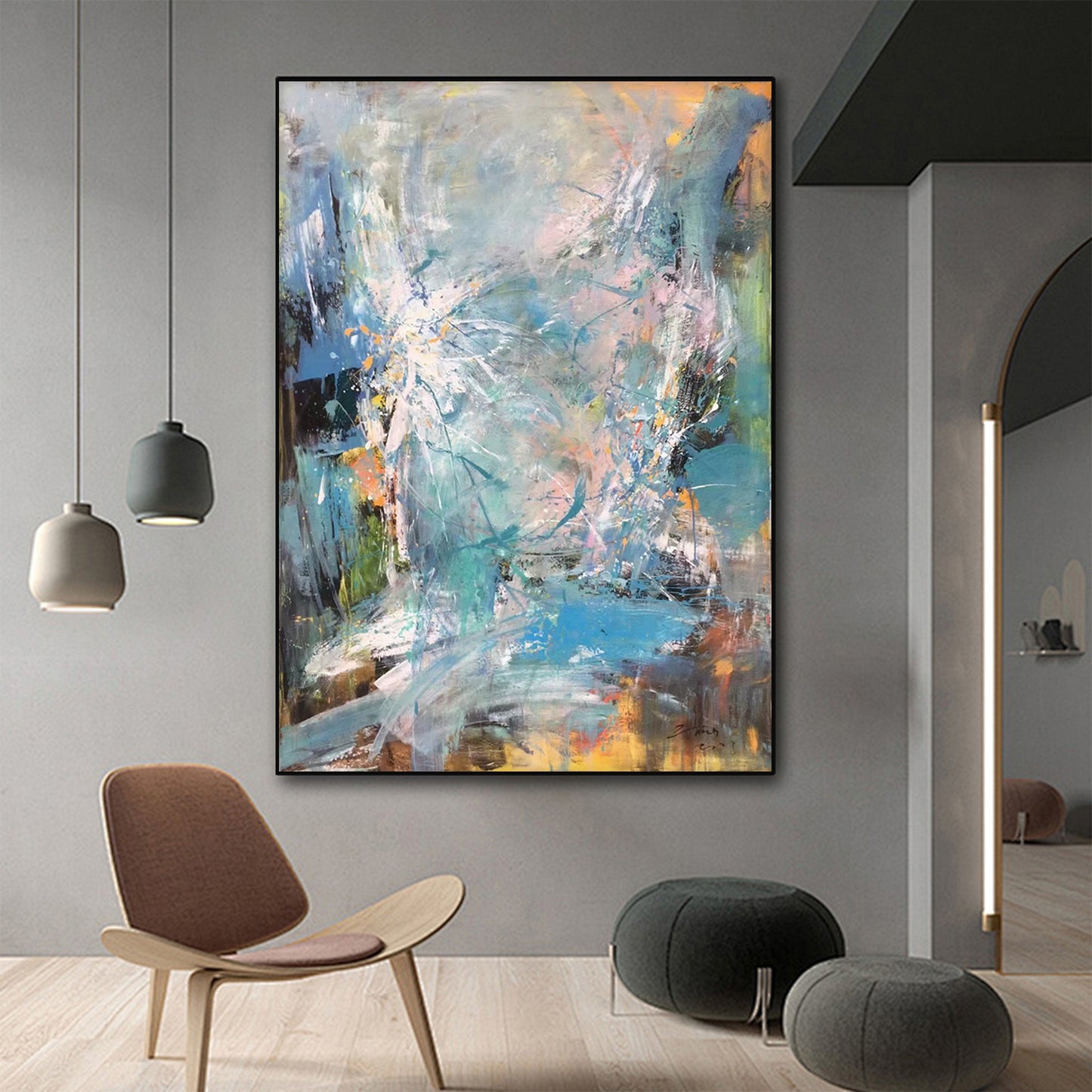 ABSTRACT PAINTING, GALAXY WORLD, HAND-PAINTED CANVAS