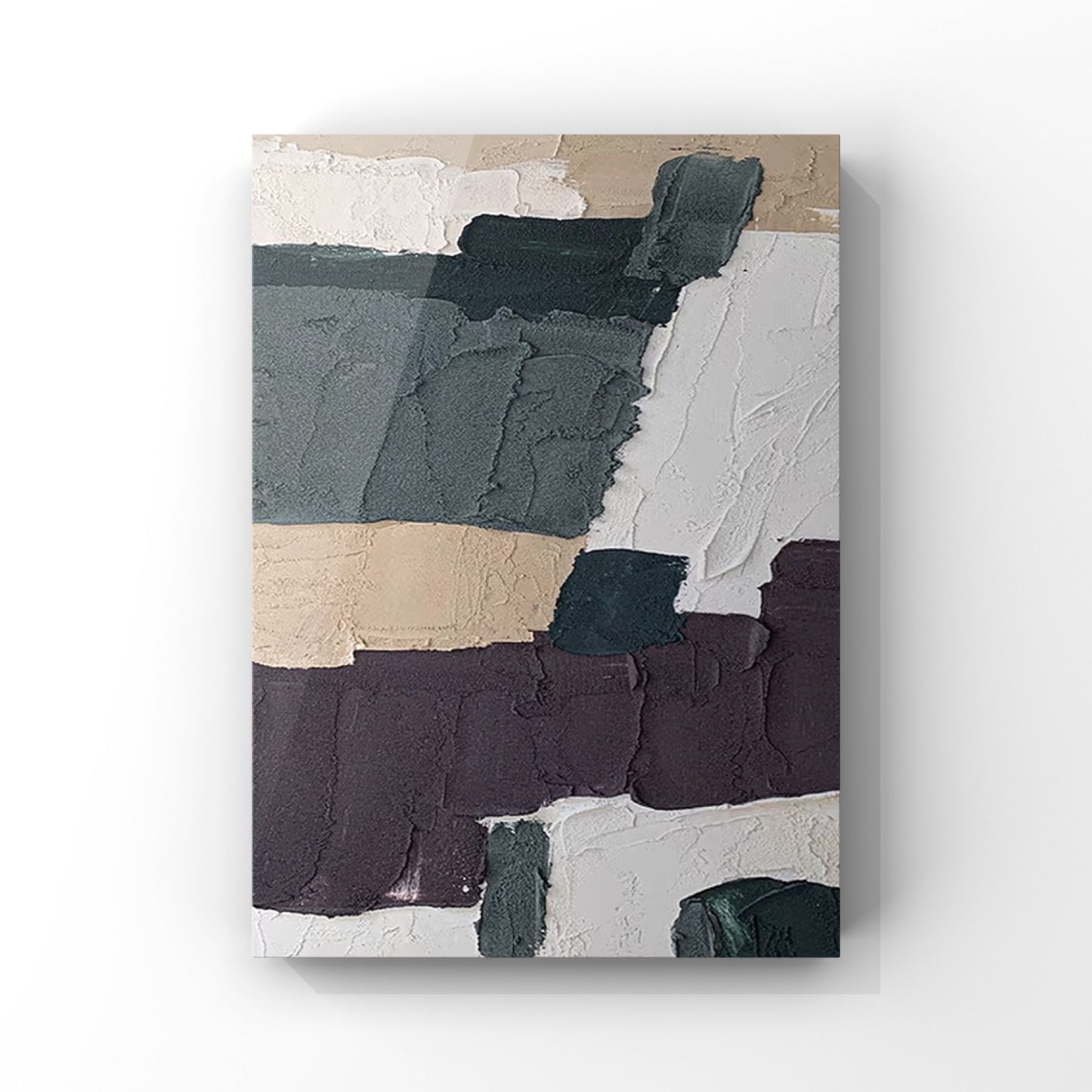 MINIMALIST PAINTING, THICK TEXTURE NAVY AND BROWN, HAND-PAINTED CANVAS