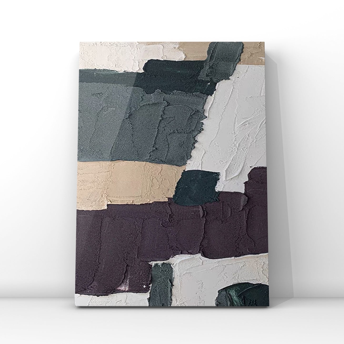 MINIMALIST PAINTING, THICK TEXTURE NAVY AND BROWN, HAND-PAINTED CANVAS