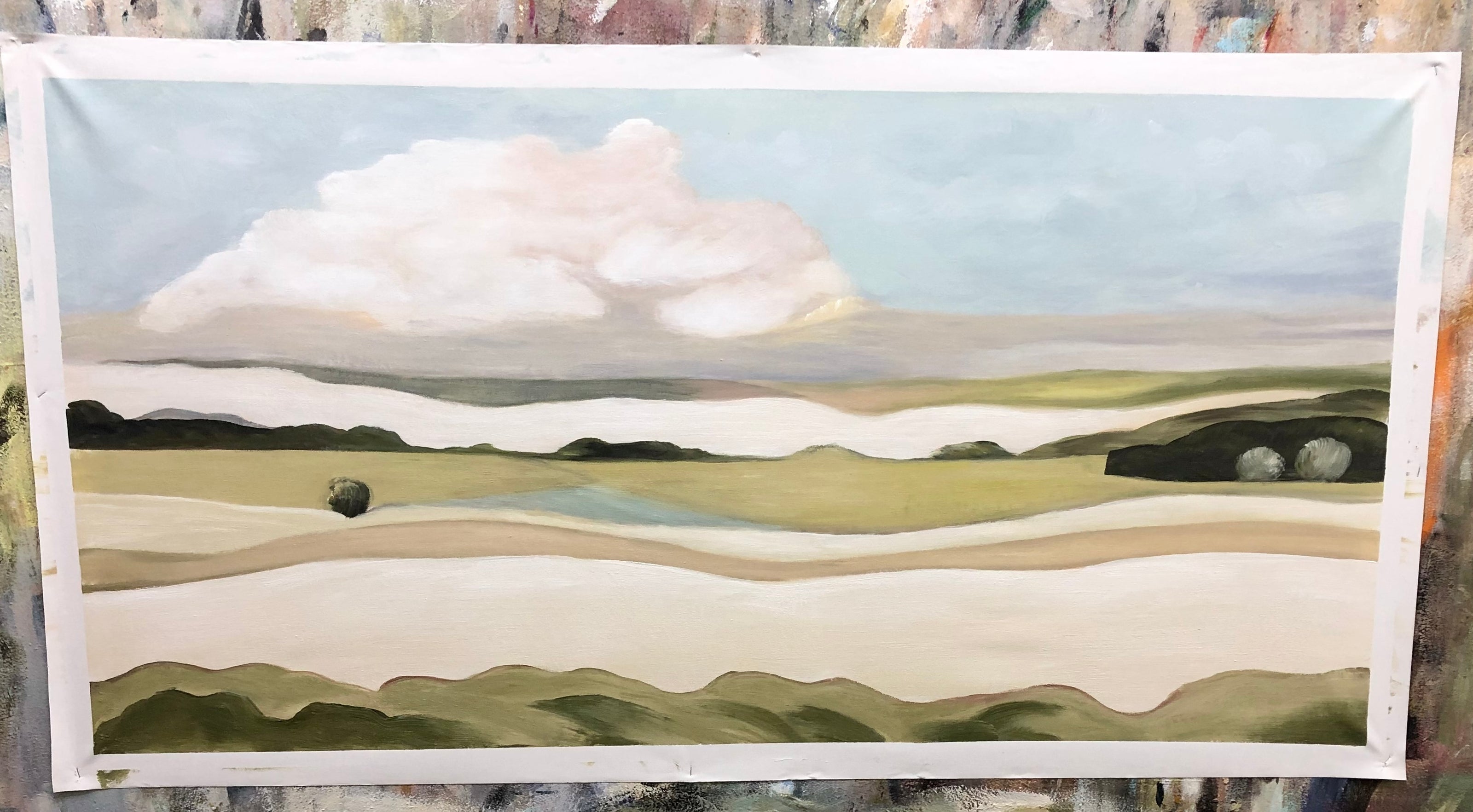 Abstract Landscape: Cloud, Hills, and Wood Wall Art