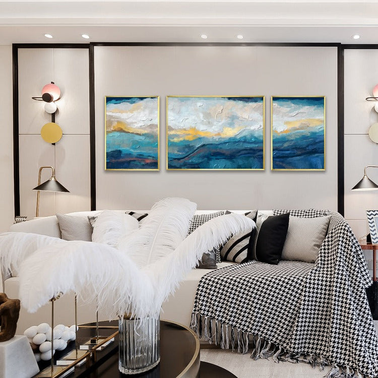 Set of 3 Abstract Painting, Cool Tone, Hand-painted Canvas,artist and their works during impressionism era,artist and their works during the impressionism era,,artist and their works in impressionism era,artist art gallery,artist art prints
