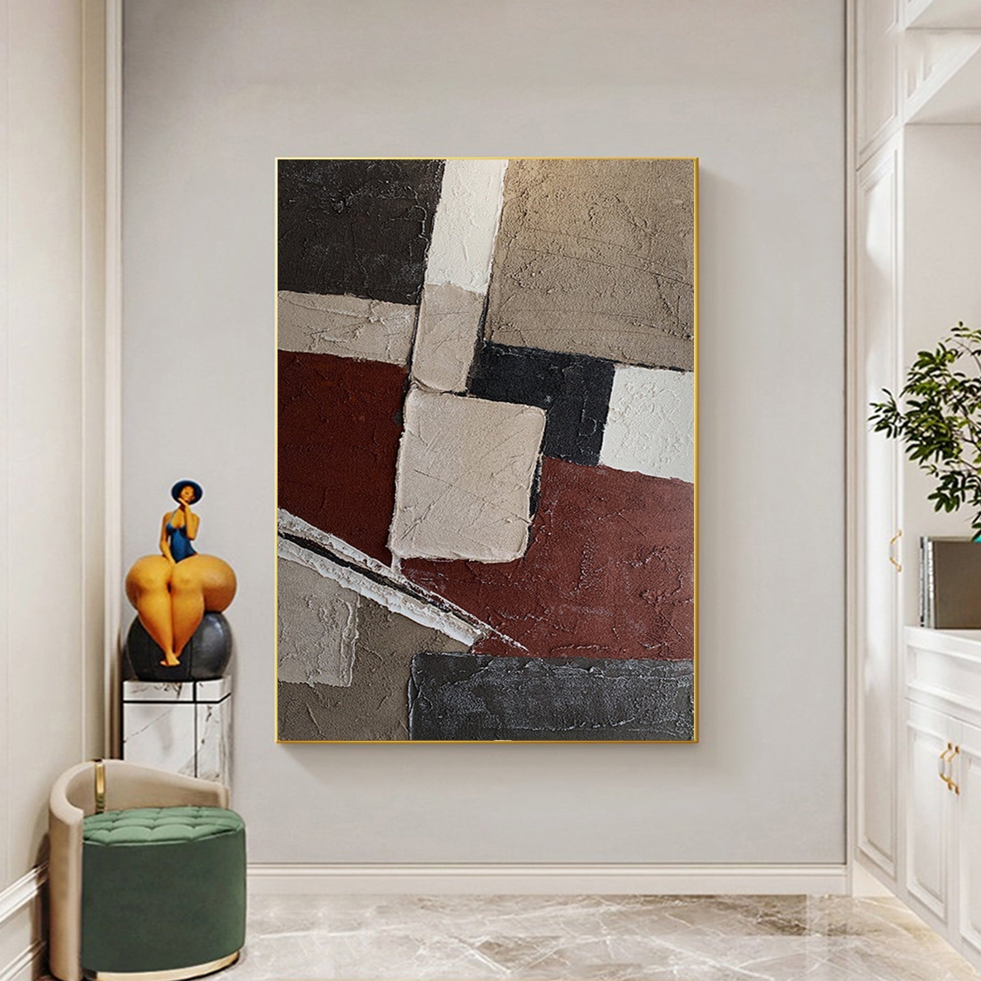 ABSTRACT PAINTING, RETRO ERA, HAND-PAINTED CANVAS