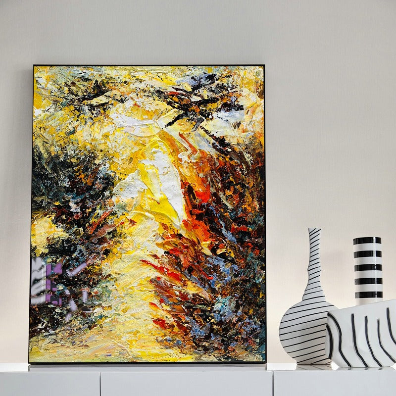 Yellow Whirlwind, Impasto-abstract Painting Australia, Hand-painted Canvas