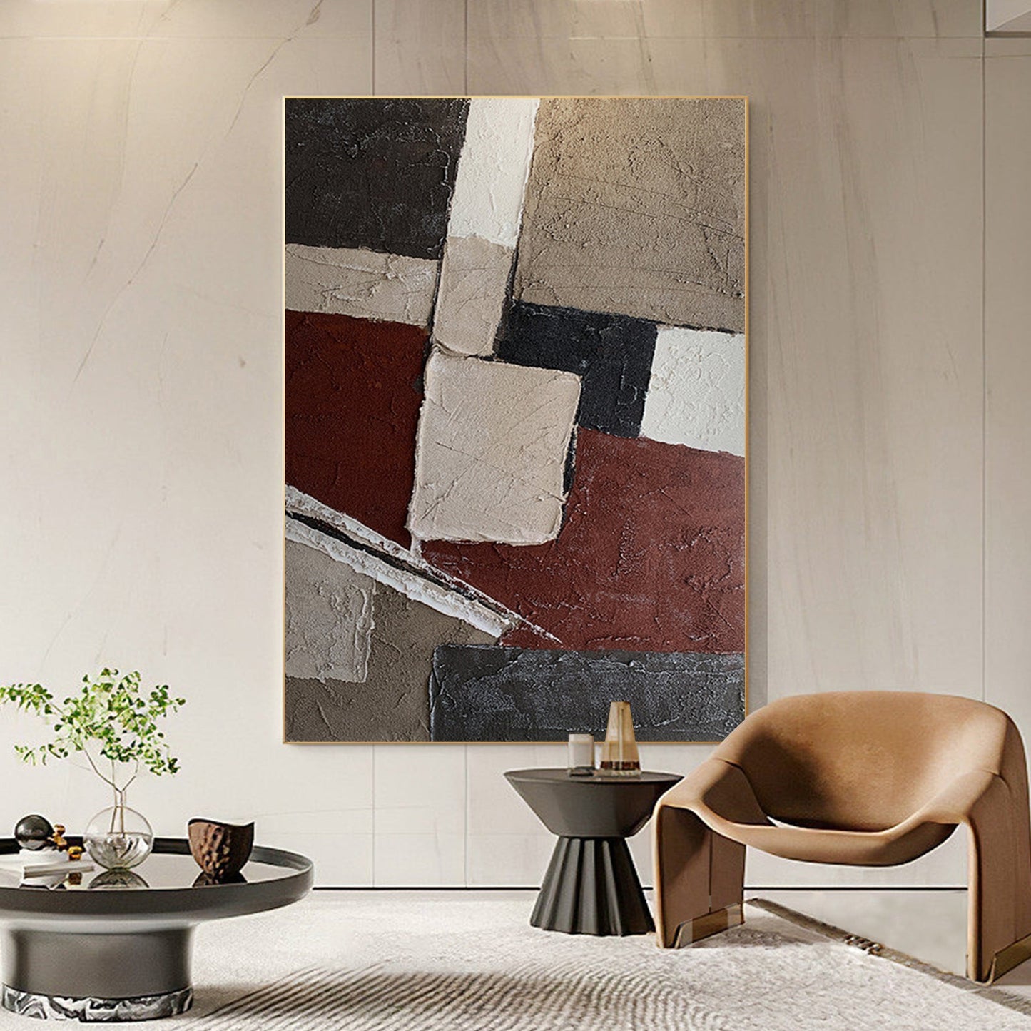 ABSTRACT PAINTING, RETRO ERA, HAND-PAINTED CANVAS
