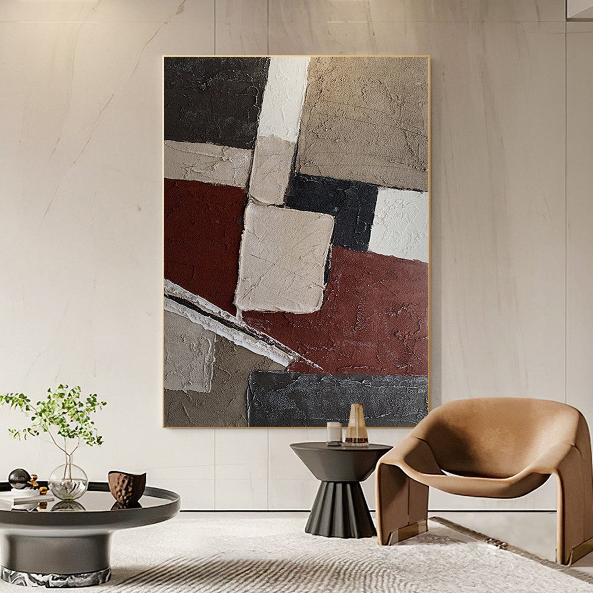 ABSTRACT PAINTING, RETRO ERA, HAND-PAINTED CANVAS