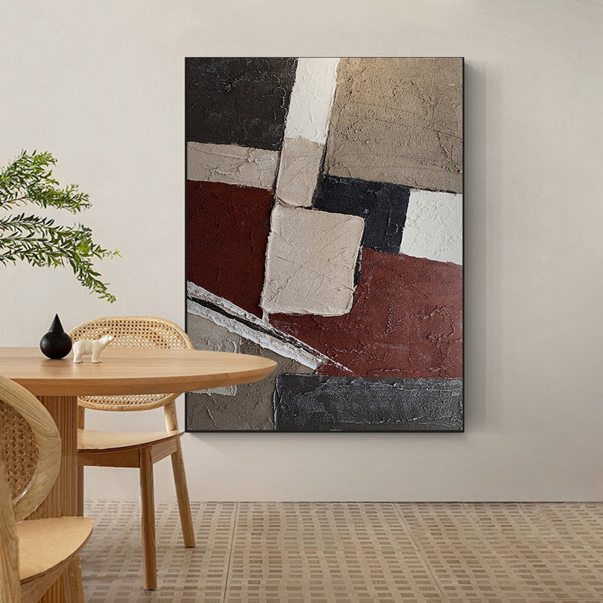 ABSTRACT PAINTING, RETRO ERA, HAND-PAINTED CANVAS