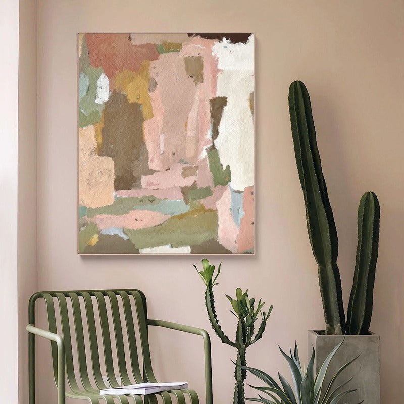 Oasis, Abstract Painting Australia, Hand-painted Canvas,a landscape painting canvas, a landscape painting with palm trees, a map of the world in a landscape painting