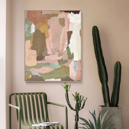 Oasis, Abstract Painting Australia, Hand-painted Canvas,a landscape painting canvas, a landscape painting with palm trees, a map of the world in a landscape painting