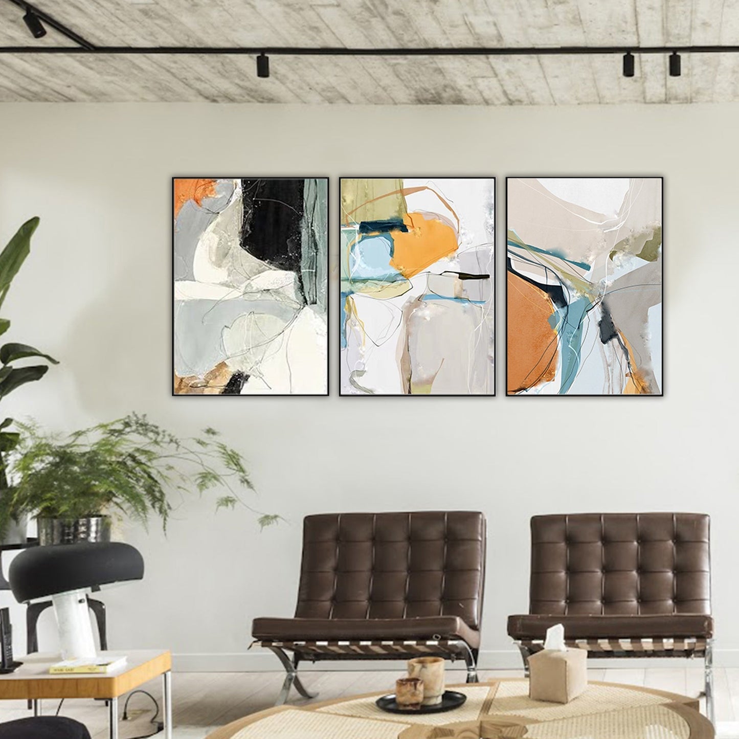 SET OF 3 ABSTRACT PAINTING,ELVES, HAND-PAINTED CANVAS