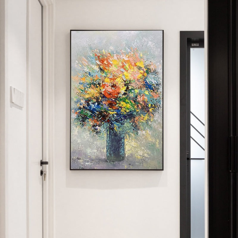 BRUNCH OF FLOWER, HAND-PAINTED CANVAS,birds madhubani painting,birth date of vincent van gogh,birthday of vincent van gogh,birthplace of vincent van gogh,hand-painted canvas, floral painting, home décor, minimalistic design, colors, brush strokes, light, airy, A Brunch of Flower, subtle, stylish