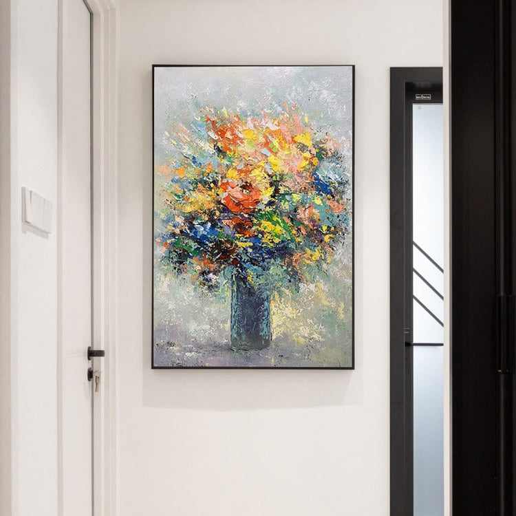 BRUNCH OF FLOWER, HAND-PAINTED CANVAS,birds madhubani painting,birth date of vincent van gogh,birthday of vincent van gogh,birthplace of vincent van gogh,hand-painted canvas, floral painting, home décor, minimalistic design, colors, brush strokes, light, airy, A Brunch of Flower, subtle, stylish
