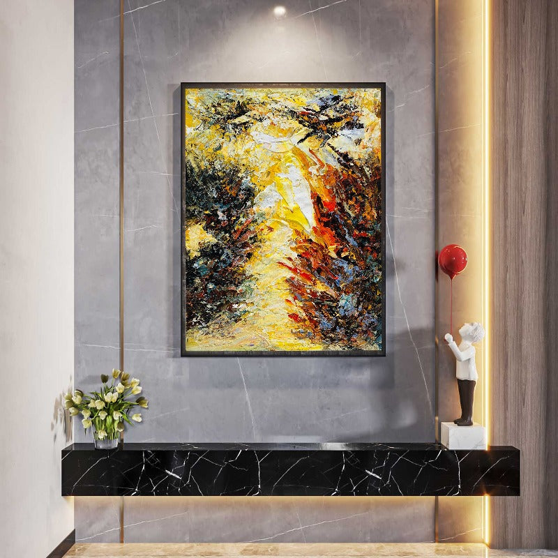 Yellow Whirlwind, Impasto-abstract Painting Australia, Hand-painted Canvas