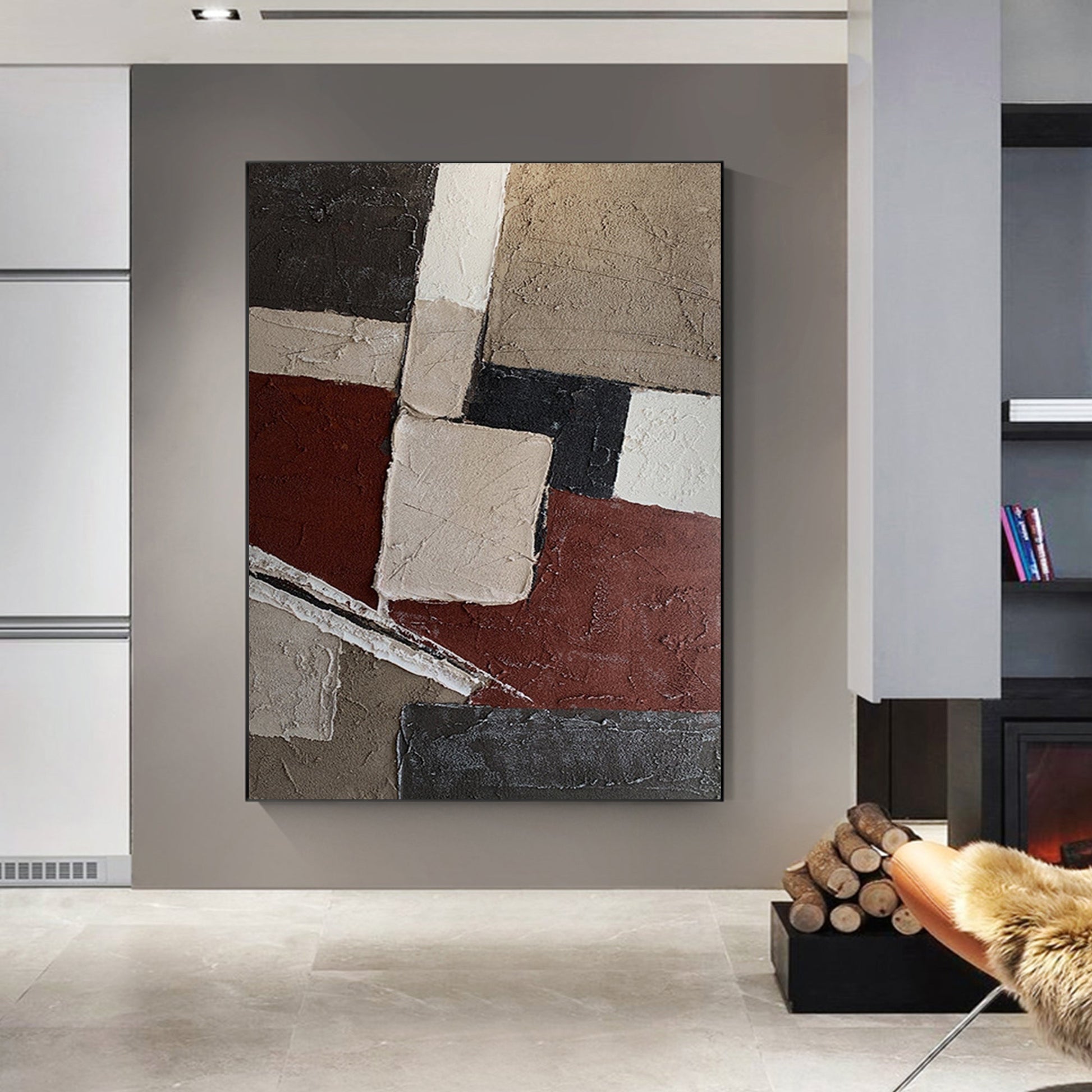 ABSTRACT PAINTING, RETRO ERA, HAND-PAINTED CANVAS