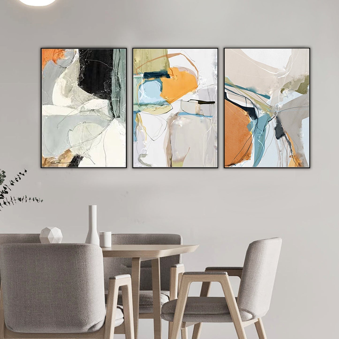 SET OF 3 ABSTRACT PAINTING,ELVES, HAND-PAINTED CANVAS