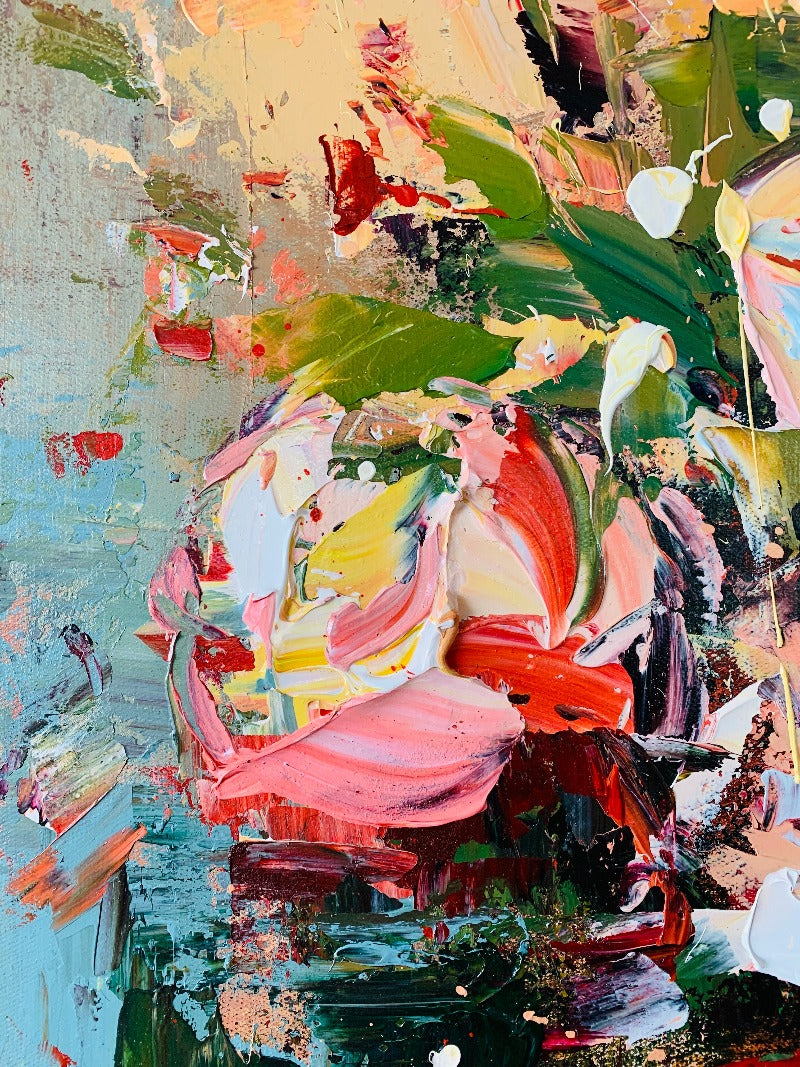 Pink Rose, Impressionism Flower Painting Australia, Hand-painted Canvas