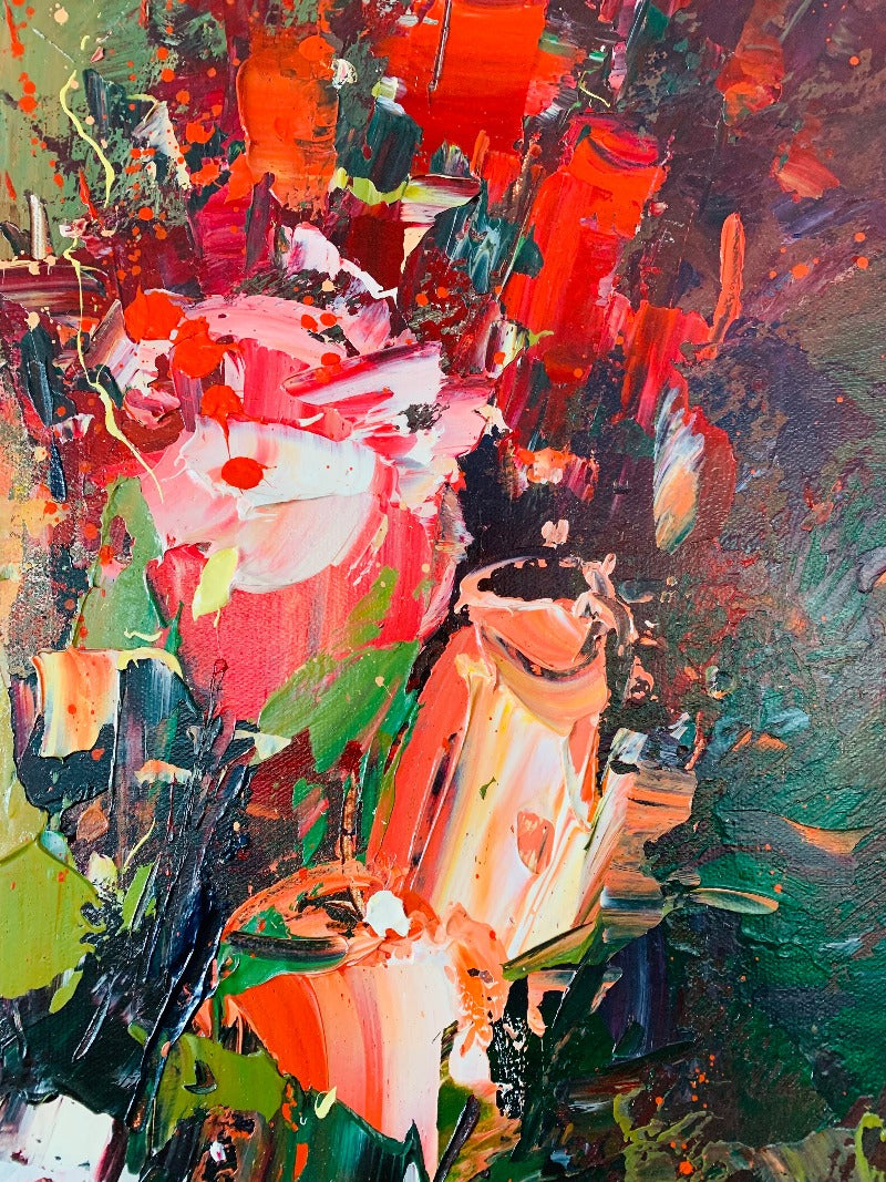 Pink Rose, Impressionism Flower Painting Australia, Hand-painted Canvas