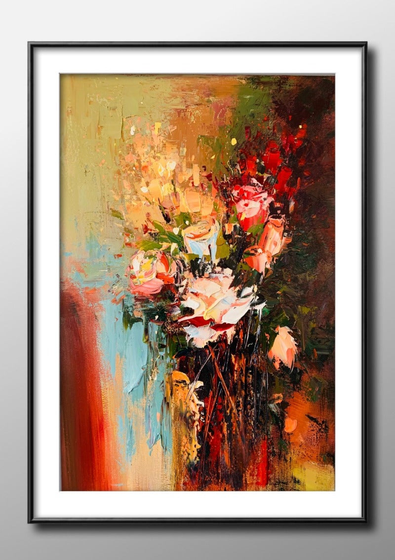 Pink Rose, Impressionism Flower Painting Australia, Hand-painted Canvas