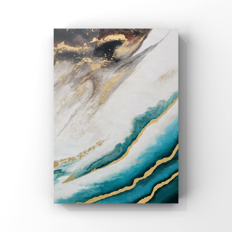 GOLDEN LINE, MARBEL PAINTING, HAND-PAINTED CANVAS