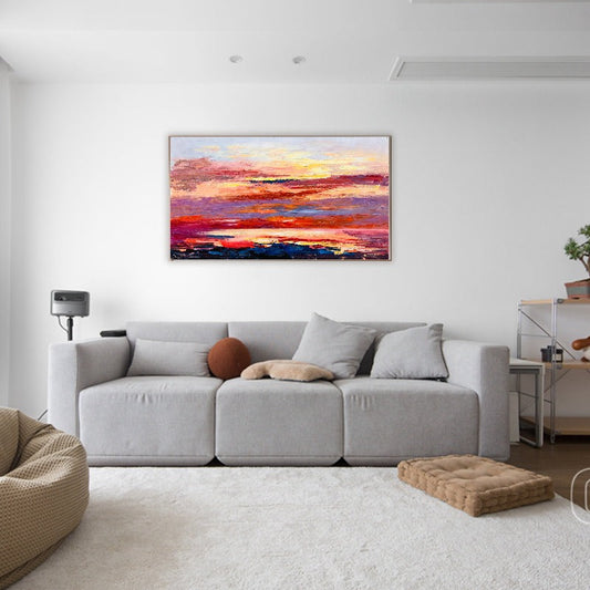 Red Sunset, Impressionism Painting Australia, Hand-painted Canvas