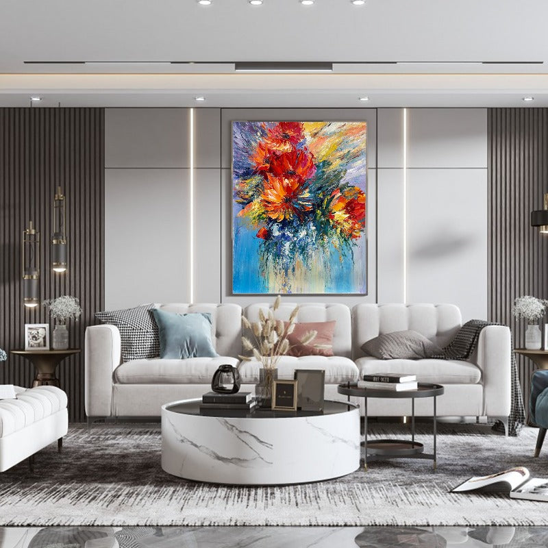 Colorful Floral Painting Australia, Red Flower Painting, Hand-painted Canvas