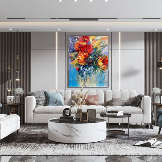 Colorful Floral Painting Australia, Red Flower Painting, Hand-painted Canvas