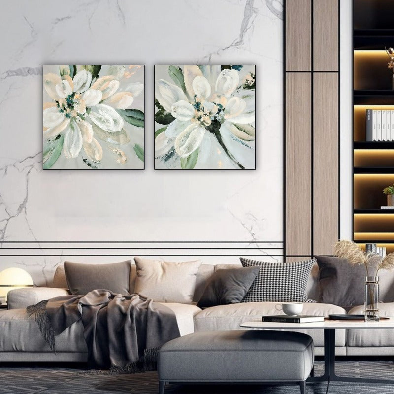 Set of 2, White Flower Painting Australia, Hand-painted Canvas,artist canvas painting"black and white hand painting"artist cape town,artist ceramic,,artist contemporary,artist contemporary art