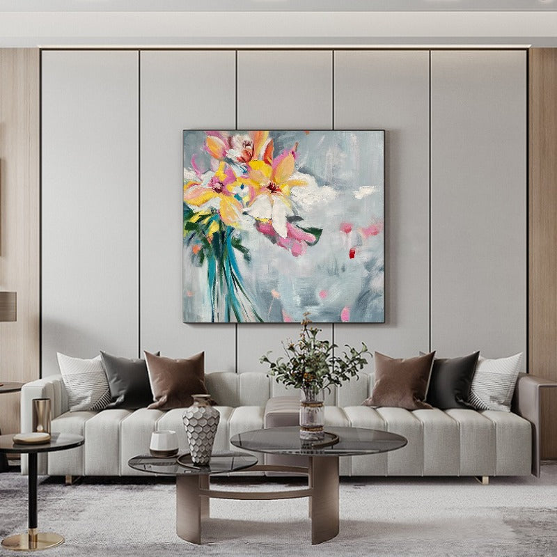 Set of 2 A Bunch of Flower Painting Australia, Hand-painted Canvas,artist contemporary painting,artist curation,artist damien hirst,artist david hockney paintings,,artist dumas