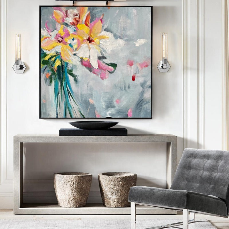 Set of 2 A Bunch of Flower Painting Australia, Hand-painted Canvas,artist contemporary painting,artist curation,artist damien hirst,artist david hockney paintings,,artist dumas
