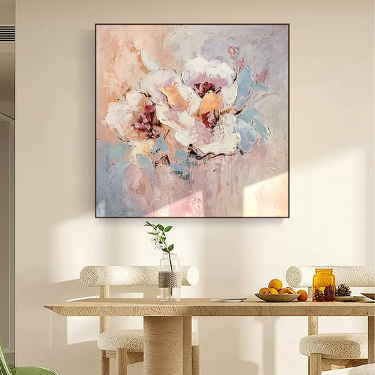 FLOWER PAINTING, IMPRESSION PINK FLOWER, HAND-PAINTED CANVAS