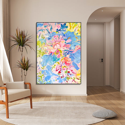 FLOWER PAINTING, COLORFUL  BLOOM, HAND-PAINTED CANVAS