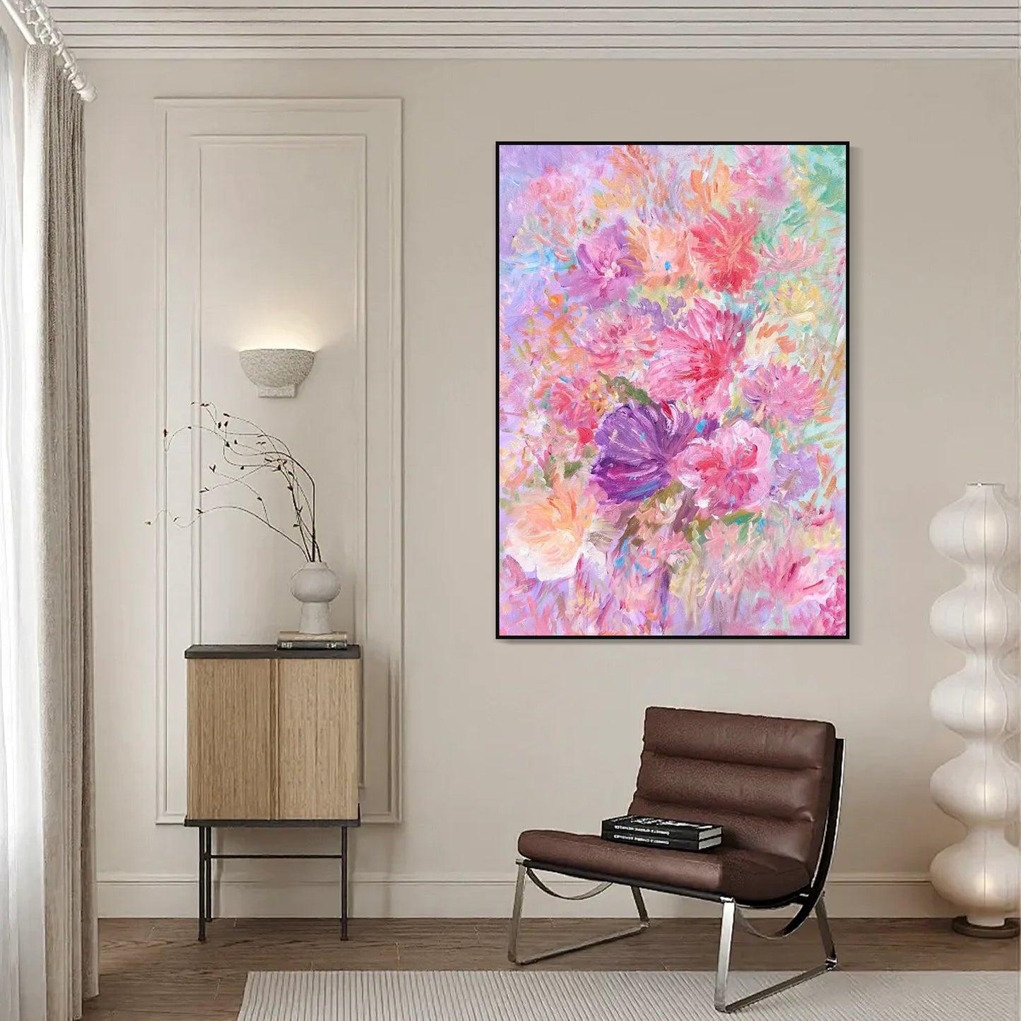 FLOWER PAINTING, PINK BLOOM 2, HAND-PAINTED CANVAS