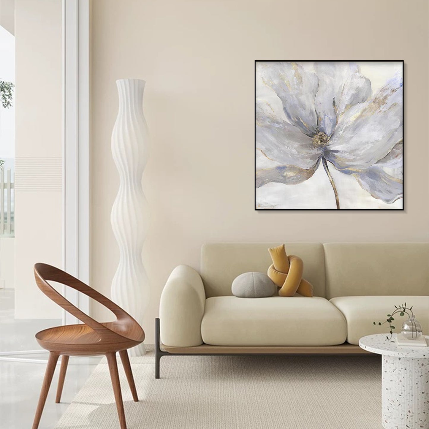 FLOWER PAINTING, BLUE BLOOM, HAND-PAINTED CANVAS