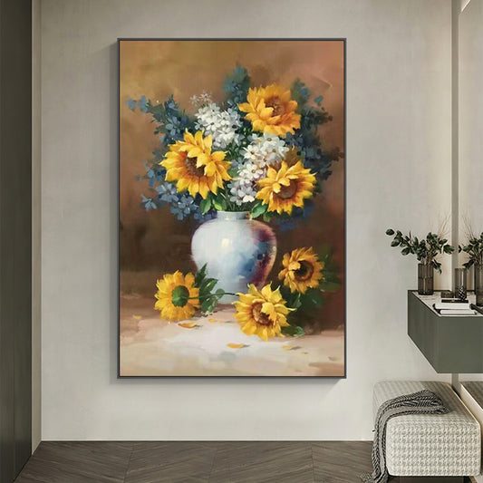 FLOWER PAINTING, CLASS SUNFLOWER, HAND-PAINTED CANVAS