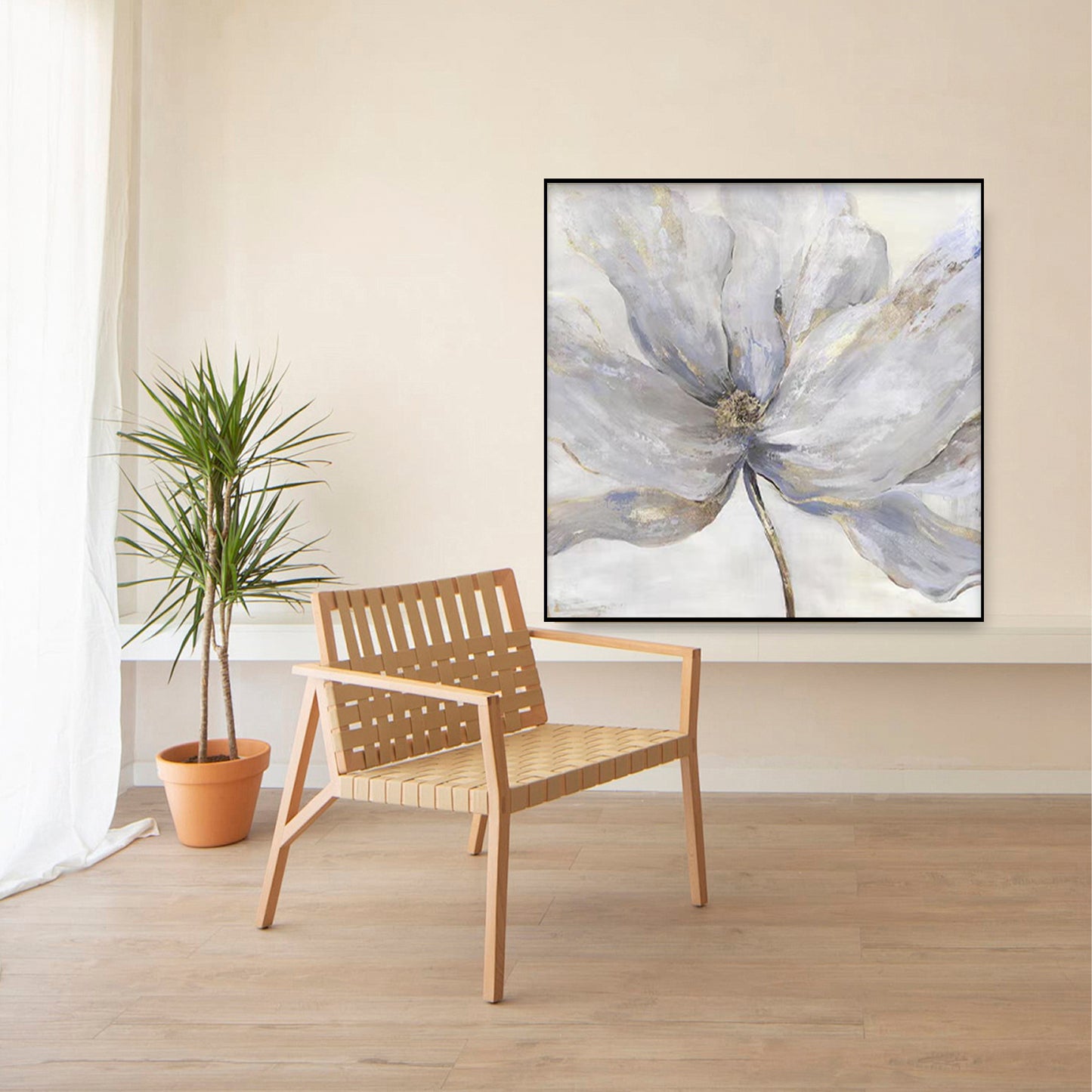 FLOWER PAINTING, BLUE BLOOM, HAND-PAINTED CANVAS