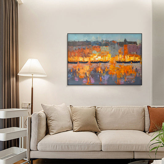 LANDSCAPE PAINTING, COASTAL BRIGHT LIGHTS, HAND-PAINTED CANVAS